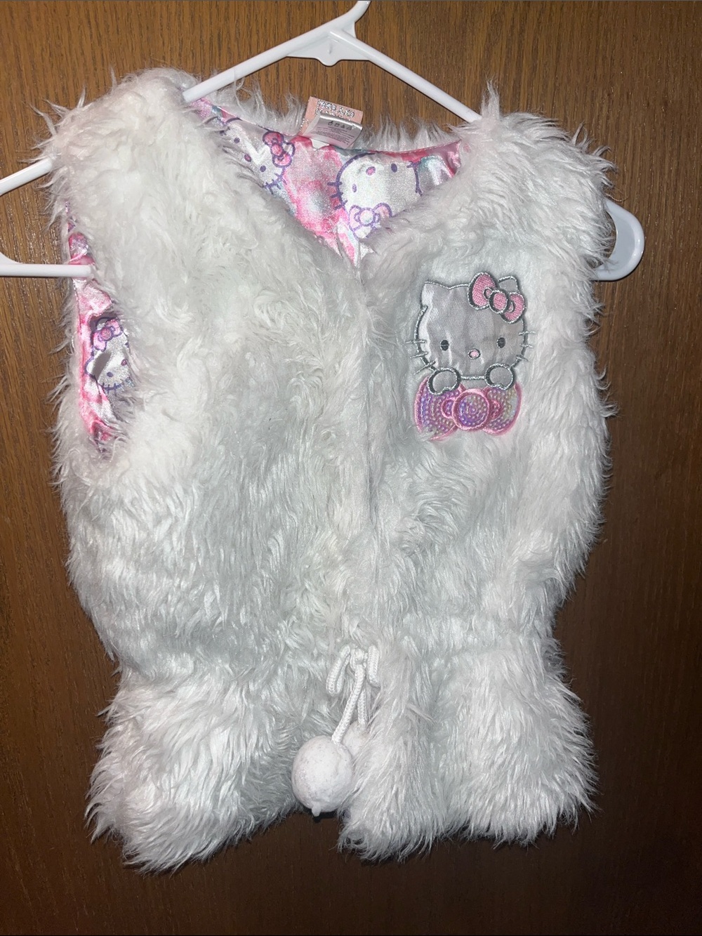 Hello Kitty White Faux Fur Girls Vest with Pink Accent Lining